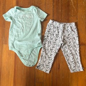 Mint green onsie and pants set. 12-18 months